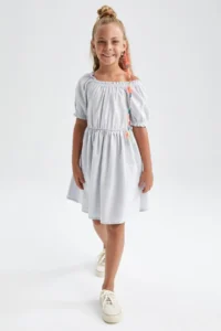 DeFacto Girl's Short Sleeve Cotton Linen Look Dress W7755a622sm - Image 2