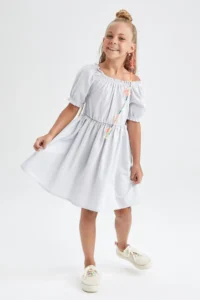 DeFacto Girl's Short Sleeve Cotton Linen Look Dress W7755a622sm - Image 3