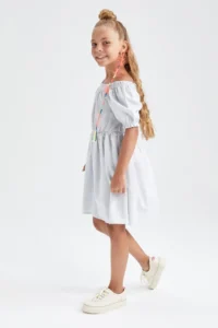 DeFacto Girl's Short Sleeve Cotton Linen Look Dress W7755a622sm - Image 4