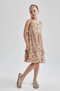 DeFacto Girl's Square Neck Strap Flounced Twist Dress - Image 2