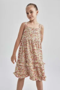 DeFacto Girl's Square Neck Strap Flounced Twist Dress - Image 3