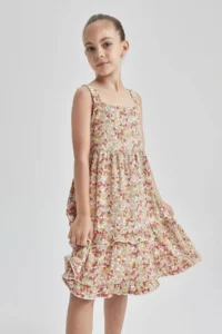 DeFacto Girl's Square Neck Strap Flounced Twist Dress - Image 4
