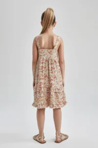 DeFacto Girl's Square Neck Strap Flounced Twist Dress - Image 6