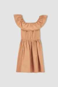 DeFacto Girl's Flexible Carmen Collar Short Sleeveless Poplin Dress