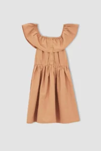 DeFacto Girl's Flexible Carmen Collar Short Sleeveless Poplin Dress - Image 4