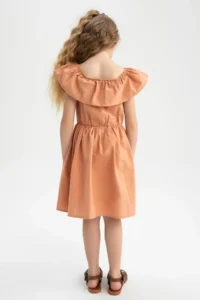 DeFacto Girl's Flexible Carmen Collar Short Sleeveless Poplin Dress - Image 5