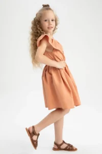 DeFacto Girl's Flexible Carmen Collar Short Sleeveless Poplin Dress - Image 7