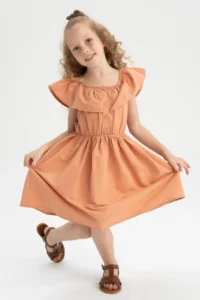 DeFacto Girl's Flexible Carmen Collar Short Sleeveless Poplin Dress - Image 8