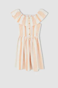 DeFacto Girl's Flexible Carmen Collar Short Sleeveless Poplin Dress - Image 3