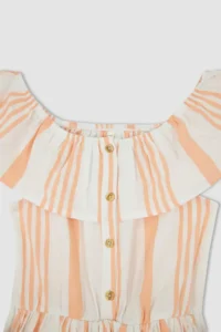 DeFacto Girl's Flexible Carmen Collar Short Sleeveless Poplin Dress - Image 4