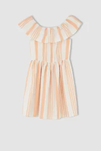 DeFacto Girl's Flexible Carmen Collar Short Sleeveless Poplin Dress - Image 6