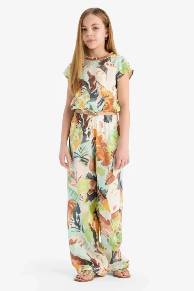 DeFacto Patterned Wide Leg Wide Leg Cotton Trousers Girl