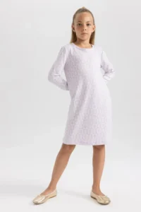 DeFacto Girl's Crew Neck Floral Long Sleeve Dress W8754a622sp