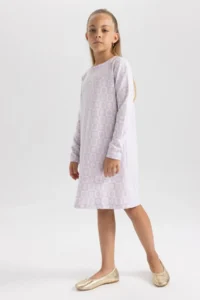 DeFacto Girl's Crew Neck Floral Long Sleeve Dress W8754a622sp - Image 3