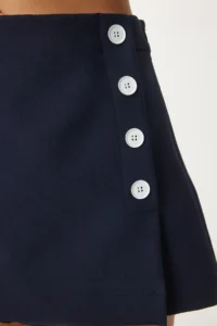 Happiness İstanbul Women's Navy Blue Button Detailed Woven Shorts Skirt - Image 4