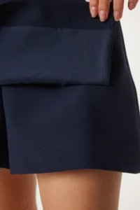 Happiness İstanbul Women's Navy Blue Button Detailed Woven Shorts Skirt - Image 5