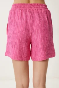 Happiness İstanbul Women Dark Pink textured Linen Shorts - Image 5