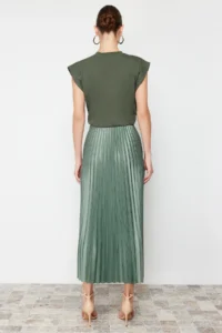 TRENDYOLMİLLA Mint pleated Maxi Flexible Knitting Skirt - Image 5