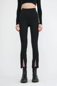 Domoda Black High Waist Front Slit Wide Leg Thickening Winter Tights - Image 2