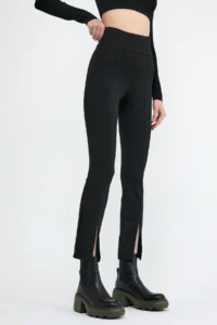 Domoda Black High Waist Front Slit Wide Leg Thickening Winter Tights - Image 4