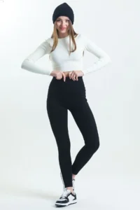 Domoda High Waist Slim Skinny Stretchy Knitted Black Leggings Trousers - Image 3