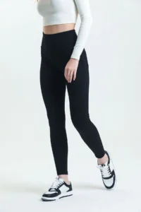 Domoda High Waist Slim Skinny Stretchy Knitted Black Leggings Trousers - Image 6