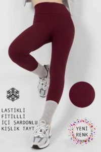 Domoda Burgundy Interlock Winter Knitted Tights with Fleece Inside, Elastic, Raised, Ribbed, Combining Interlock @verona