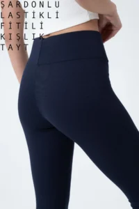Domoda Navy Blue Fleece Inside, Elastic, Raised, Ribbed, Combining Interlock Winter Knitted Tights @verona