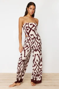 TRENDYOLMiLLA Ethnic Patterned Patterned Weaving Strapless Blouse Pants Beach Set - Image 4