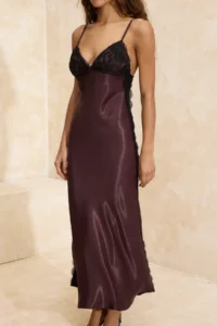 TRENDYOLMİLLA Brown Lace Detailed Weaving Satin Maxi Elegant/Evening Dress - Image 3