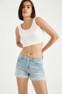 DeFacto Regular Waist folded Hem Jeans Shorts X3508az22sm - Image 4