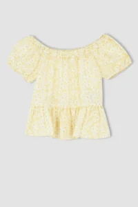 DeFacto Girls' Crop Floral Patterned Short Sleeve Blouse - Image 6