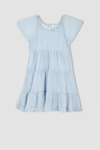 DeFacto Girl's Crew Neck Short Sleeve Silvery Combed Cotton Dress X3859a622sm - Image 4
