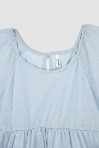 DeFacto Girl's Crew Neck Short Sleeve Silvery Combed Cotton Dress X3859a622sm - Image 5