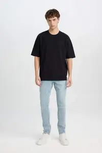DeFacto Oversize Wide Fit Crew Neck Short Sleeve Basic Plain Heavy Fabric T-Shirt X3926az25sp - Image 2