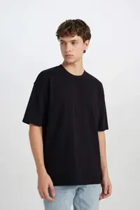 DeFacto Oversize Wide Fit Crew Neck Short Sleeve Basic Plain Heavy Fabric T-Shirt X3926az25sp - Image 3
