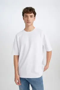 DeFacto Oversize Wide Fit Crew Neck Short Sleeve Basic Plain Heavy Fabric T-Shirt X3926az25sp - Image 4