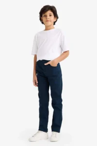 DeFacto Boy's Navy Blue Straight Leg Gabardine Basic Straight Trousers - Image 2