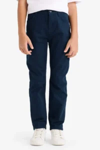 DeFacto Boy's Navy Blue Straight Leg Gabardine Basic Straight Trousers - Image 3