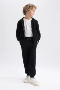 DeFacto Boy's Black Hooded Pique School Cardigan X5844a623au - Image 2