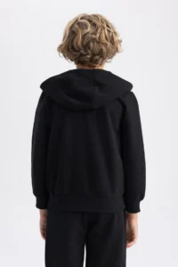 DeFacto Boy's Black Hooded Pique School Cardigan X5844a623au - Image 5