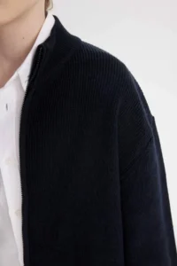 DeFacto Boy's Navy Blue Half Turtleneck Knitwear School Basic Cardigan - Image 6
