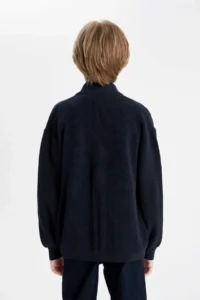 DeFacto Boy's Navy Blue Half Turtleneck Knitwear School Basic Cardigan - Image 7