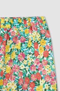 DeFacto Girl's Flexible Waist Flounced Floral Patterned Cotton Woven Skirt - Image 2