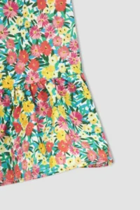 DeFacto Girl's Flexible Waist Flounced Floral Patterned Cotton Woven Skirt - Image 3