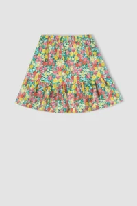 DeFacto Girl's Flexible Waist Flounced Floral Patterned Cotton Woven Skirt - Image 4