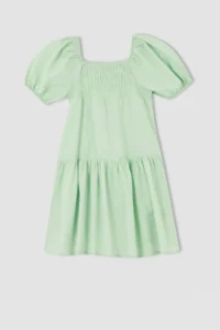 DeFacto Girl's Relax Fit Square Neck Short Sleeve Gimped Cotton Poplin Dress - Image 4