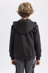 DeFacto Boy's Anthracite Hooded Thick School Cardigan X7382a623au - Image 5