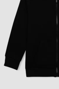 DeFacto Boy's Basic Plain Black Hooded School Cardigan with Zipper Pocket X7382a624au - Image 8