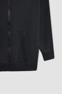 DeFacto Boy's Anthracite Basic Plain Hooded Zippered School Cardigan X7382a624au - Image 6